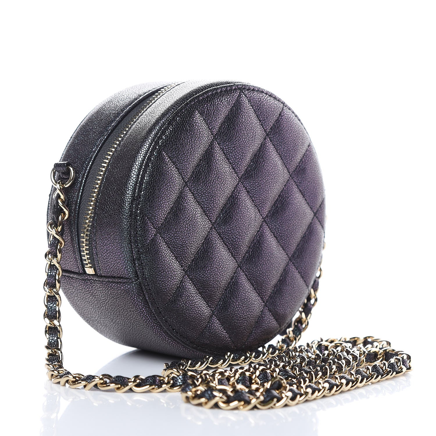 Chanel Iridescent Caviar Quilted Round Clutch With Chain Black 3 of 11
