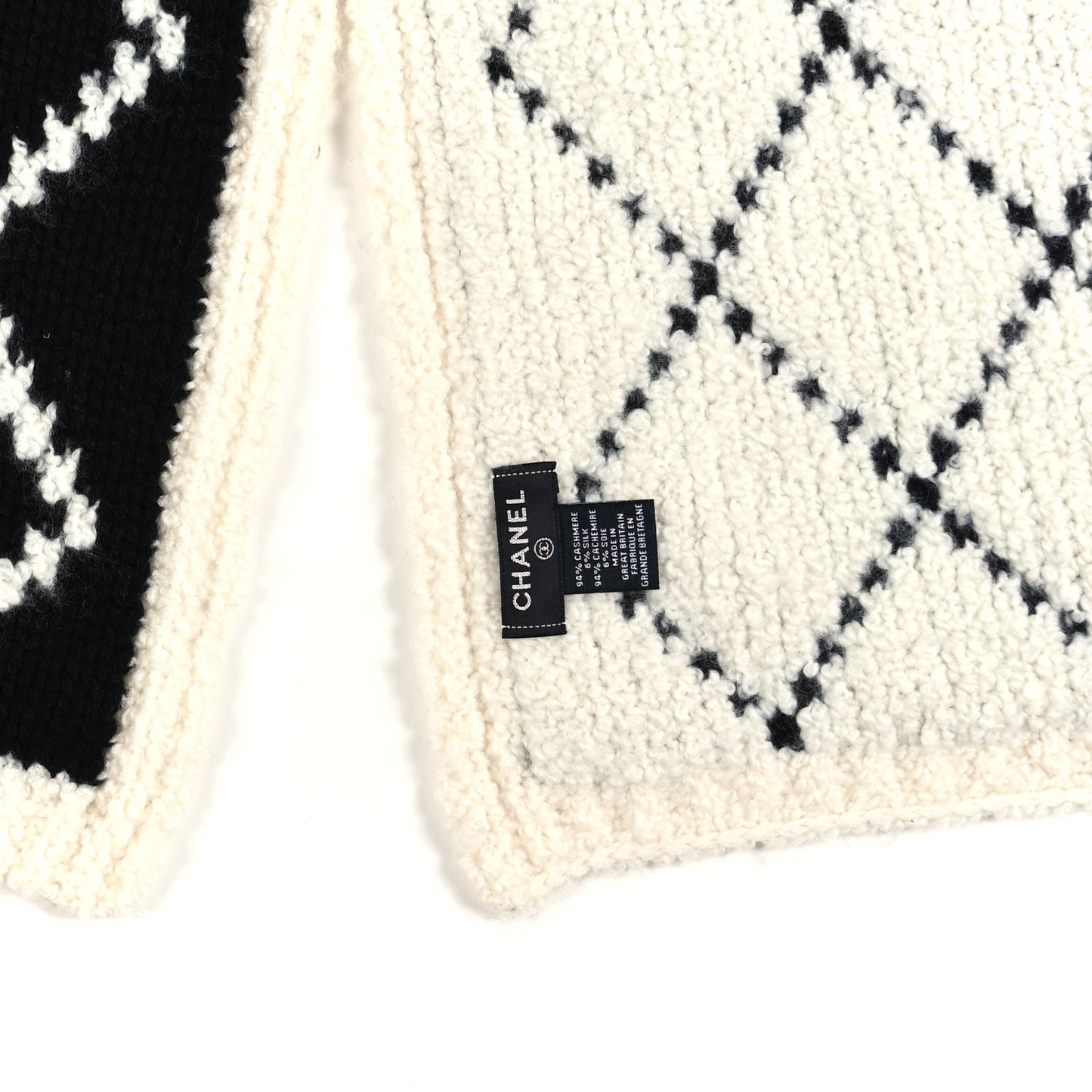 Cashmere Silk Quilted CC Scarf Black White