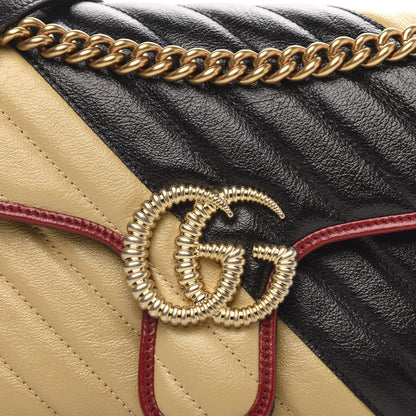 Gucci Vintage Effect Calfskin Matelasse Diagonal Striped Small Torchon GG Marmont Shoulder Bag Black Beige 10 of 10