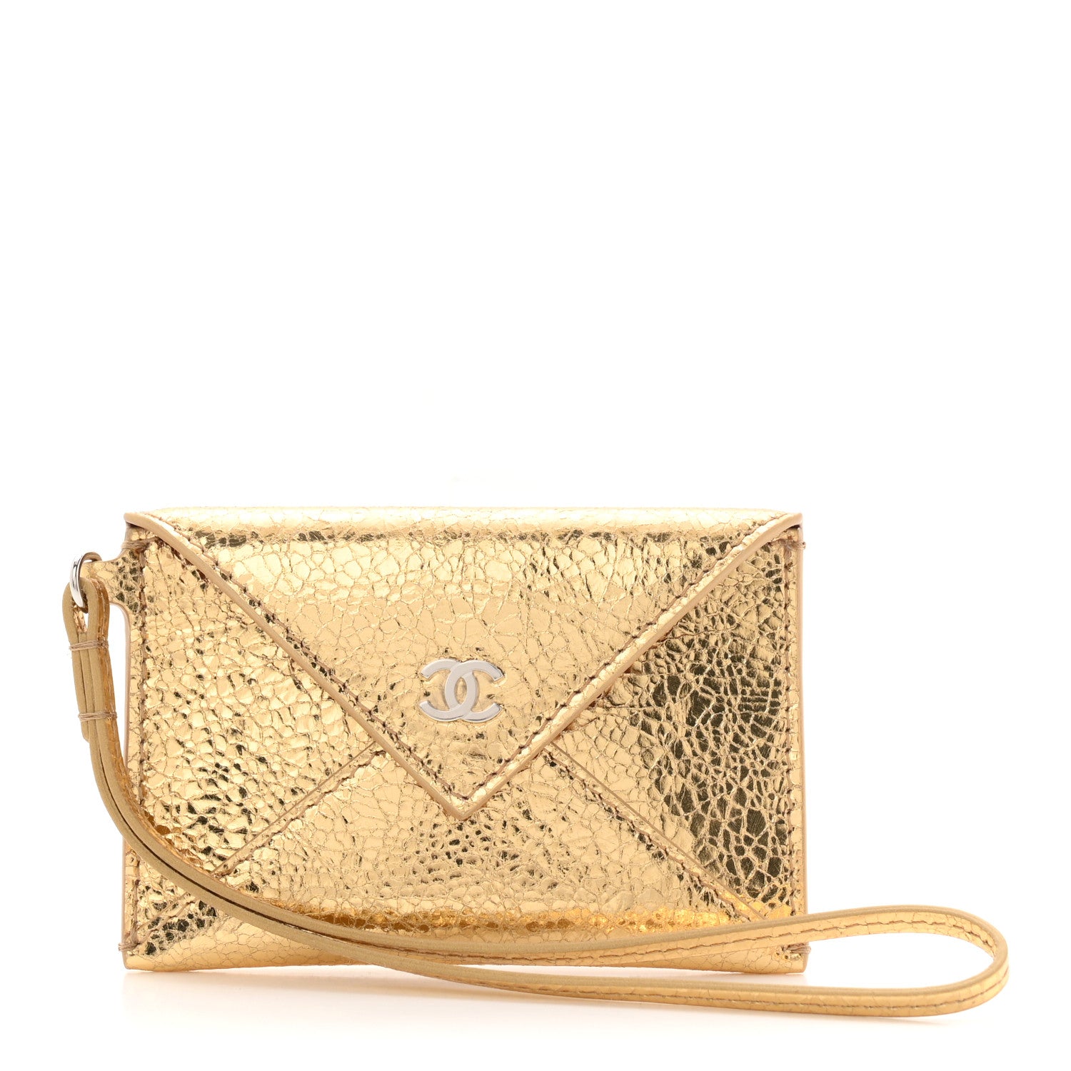 Chanel Metallic Lambskin Card Holder With Strap Gold 1 of 16
