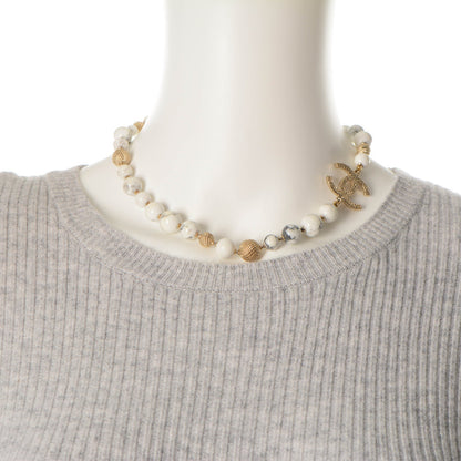 Chanel Marble Beaded CC Short Necklace Gold White 2 of 3