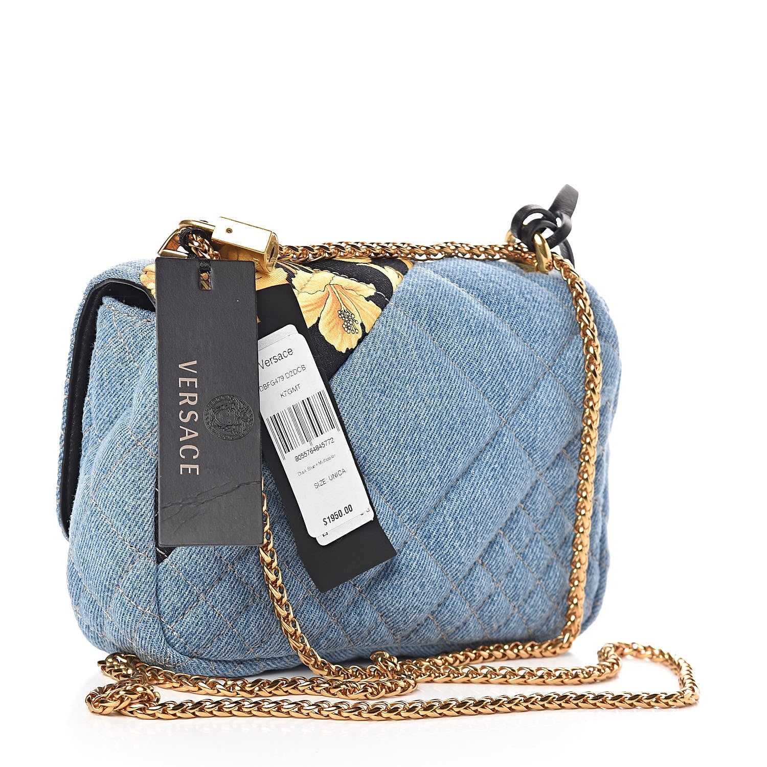 Versace Denim Barocco Printed Icon Small Crossbody Bag Blue 3 of 10