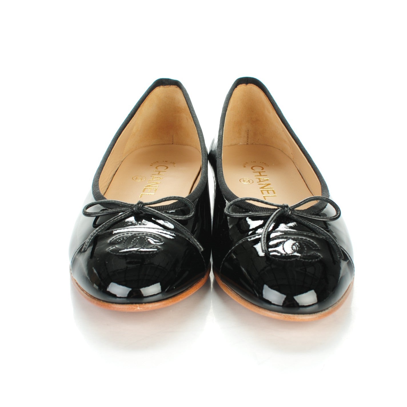 Chanel Patent CC Cap Toe Ballerina Flats 38.5 Black 2 of 9