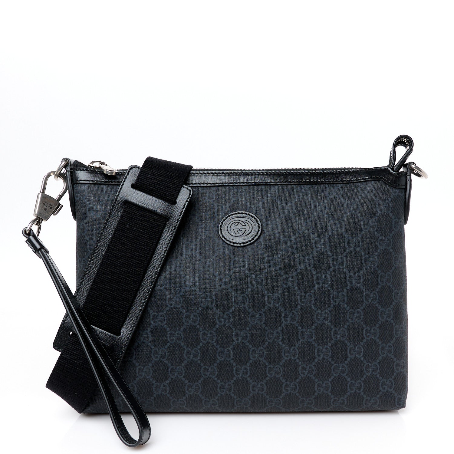 Gucci GG Supreme Monogram Azalea Calfskin Retro Interlocking G Wristlet Messenger Bag Black 1 of 11