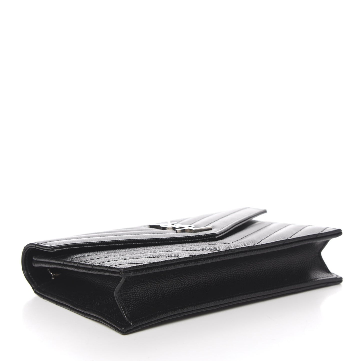 Grain De Poudre Matelasse Chevron Monogram Envelope Chain Wallet Black