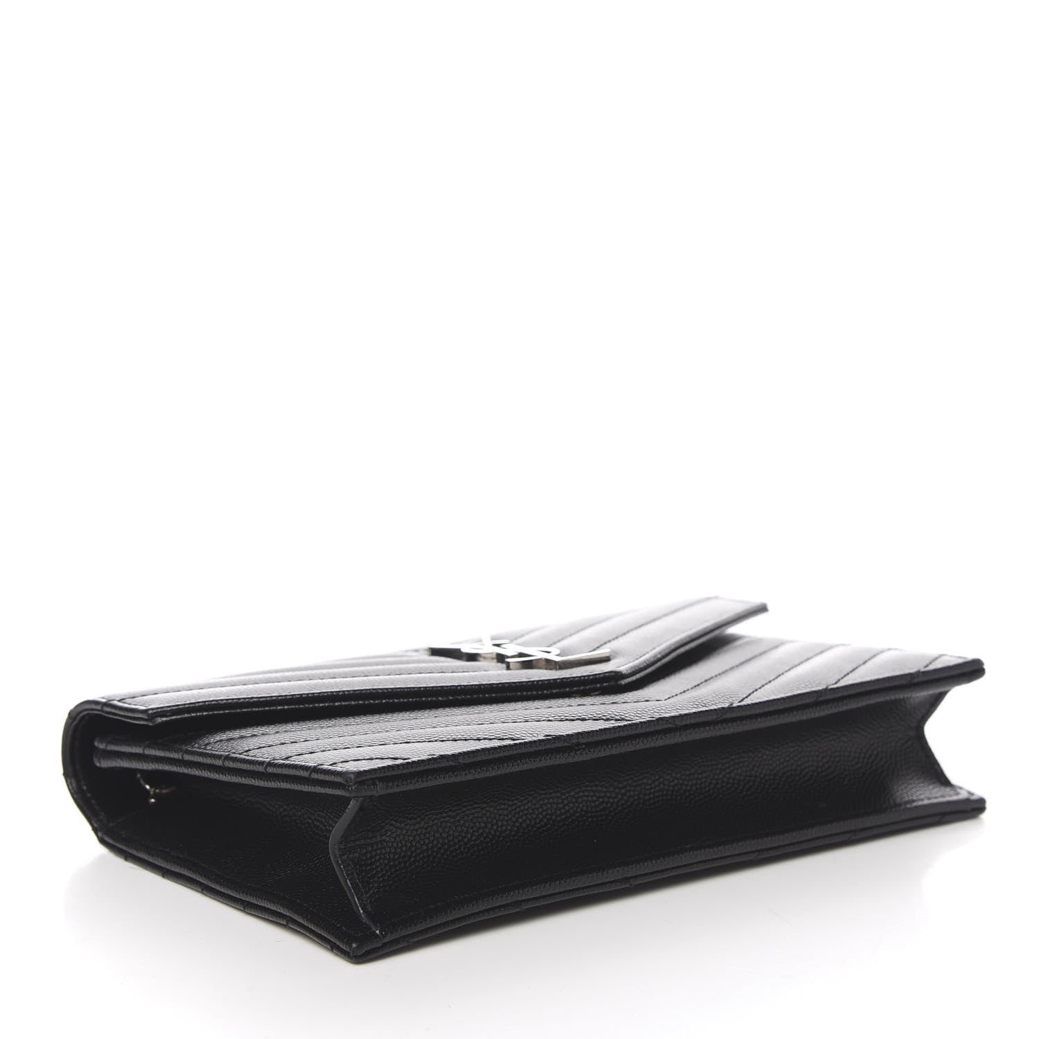 Saint Laurent Grain De Poudre Matelasse Chevron Monogram Envelope Chain Wallet Black 3 of 11