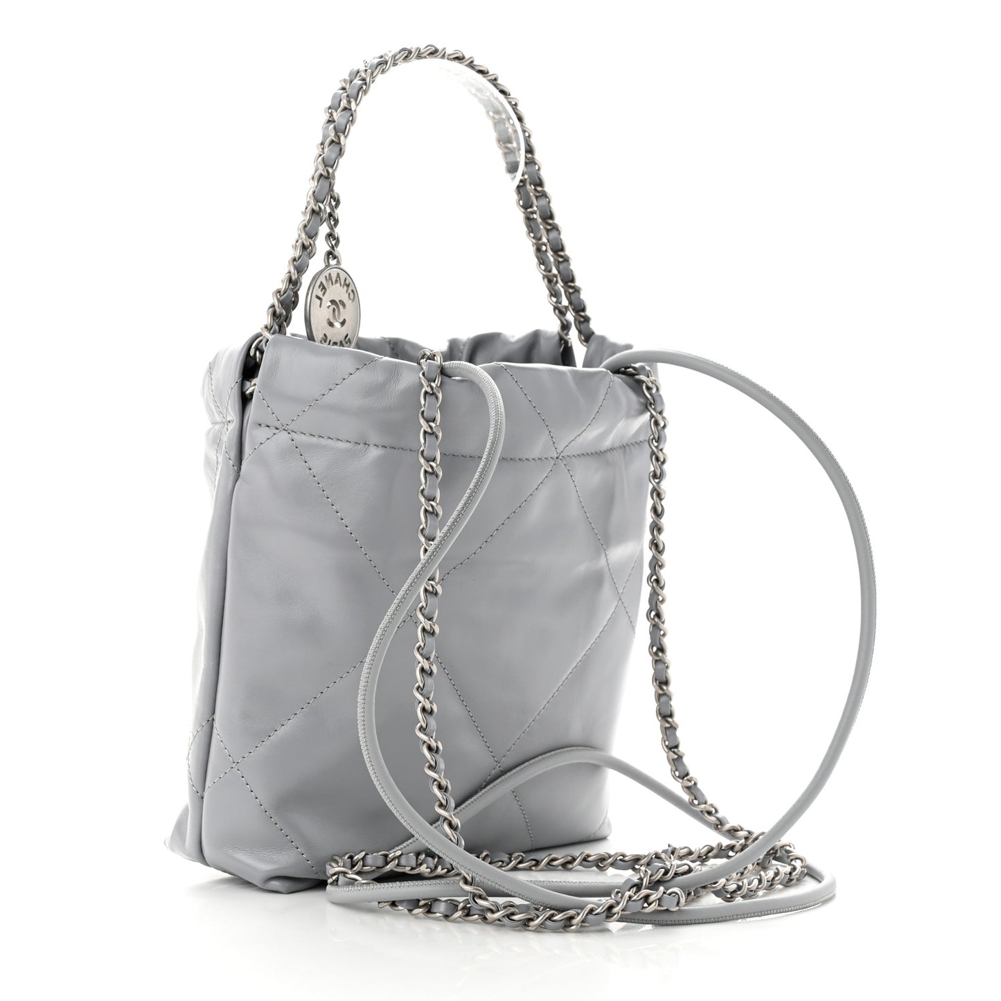 Shiny Calfskin Quilted Mini Chanel 22 Grey