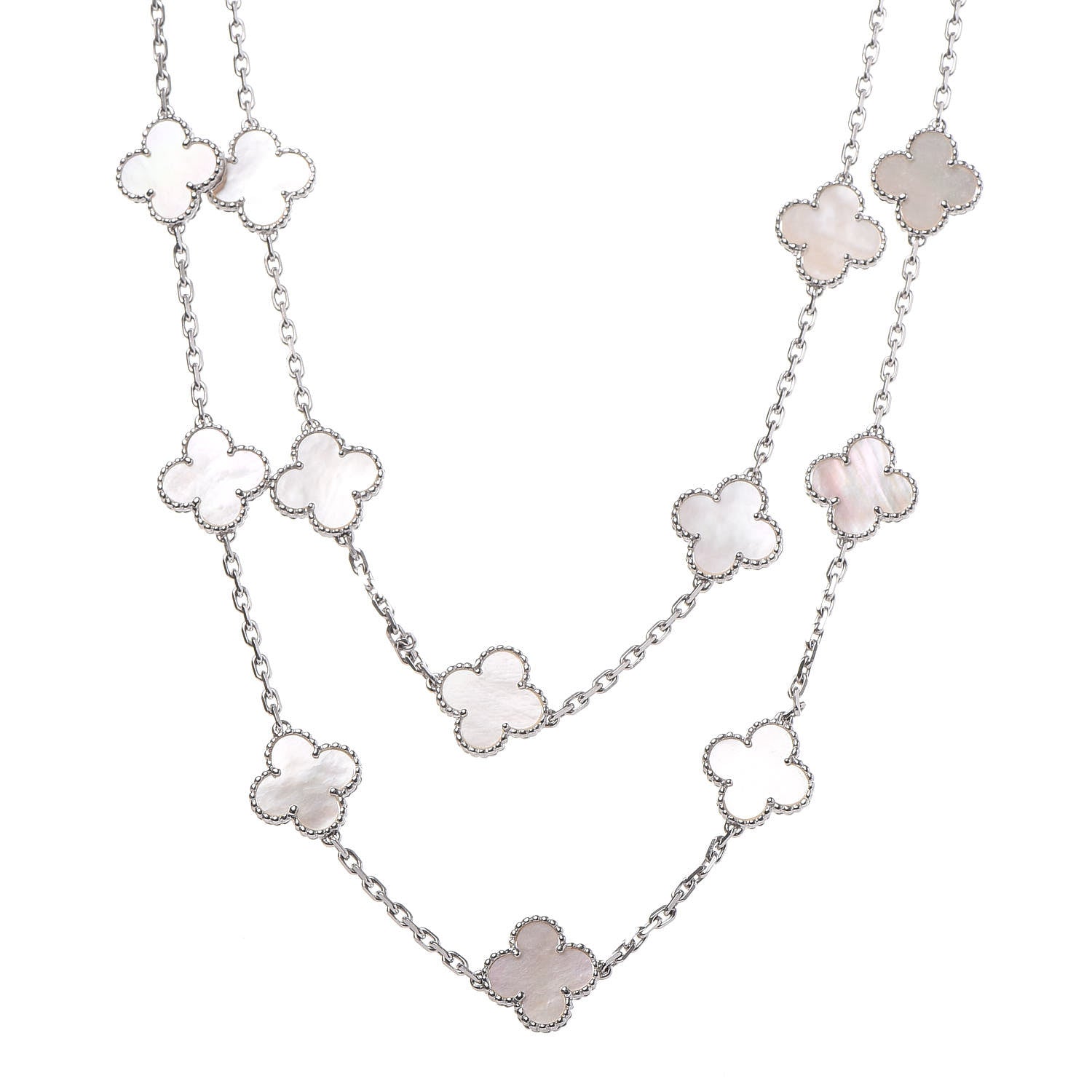 Van Cleef & Arpels 18K White Gold Mother of Pearl 20 Motifs Vintage Alhambra Necklace 1 of 8