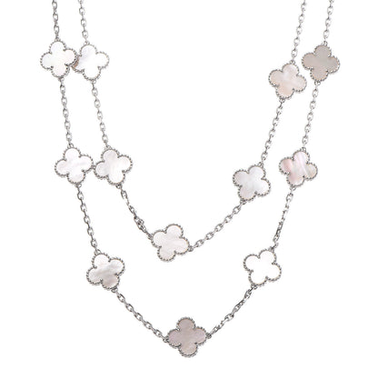 Van Cleef & Arpels 18K White Gold Mother of Pearl 20 Motifs Vintage Alhambra Necklace 1 of 8