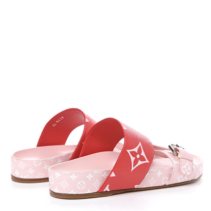 Louis Vuitton Monogram Giant Bom Dia Flat Mule Sandals 37.5 Rouge Rose 4 of 9