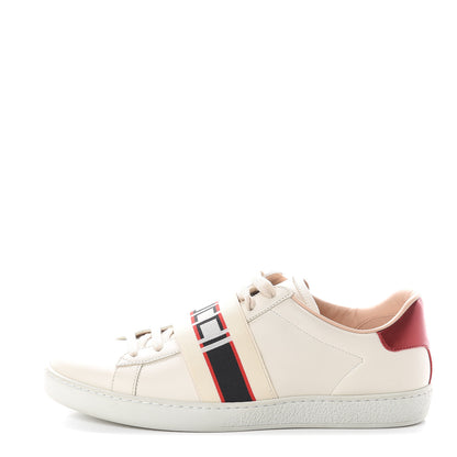 Gucci Calfskin Stripe Womens New Ace Sneakers 37.5 New Mystic White Ecru Red Flame 1 of 8