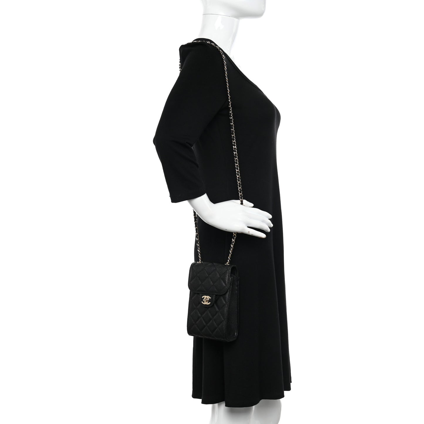 Caviar Quilted Classic Phone Holder Black