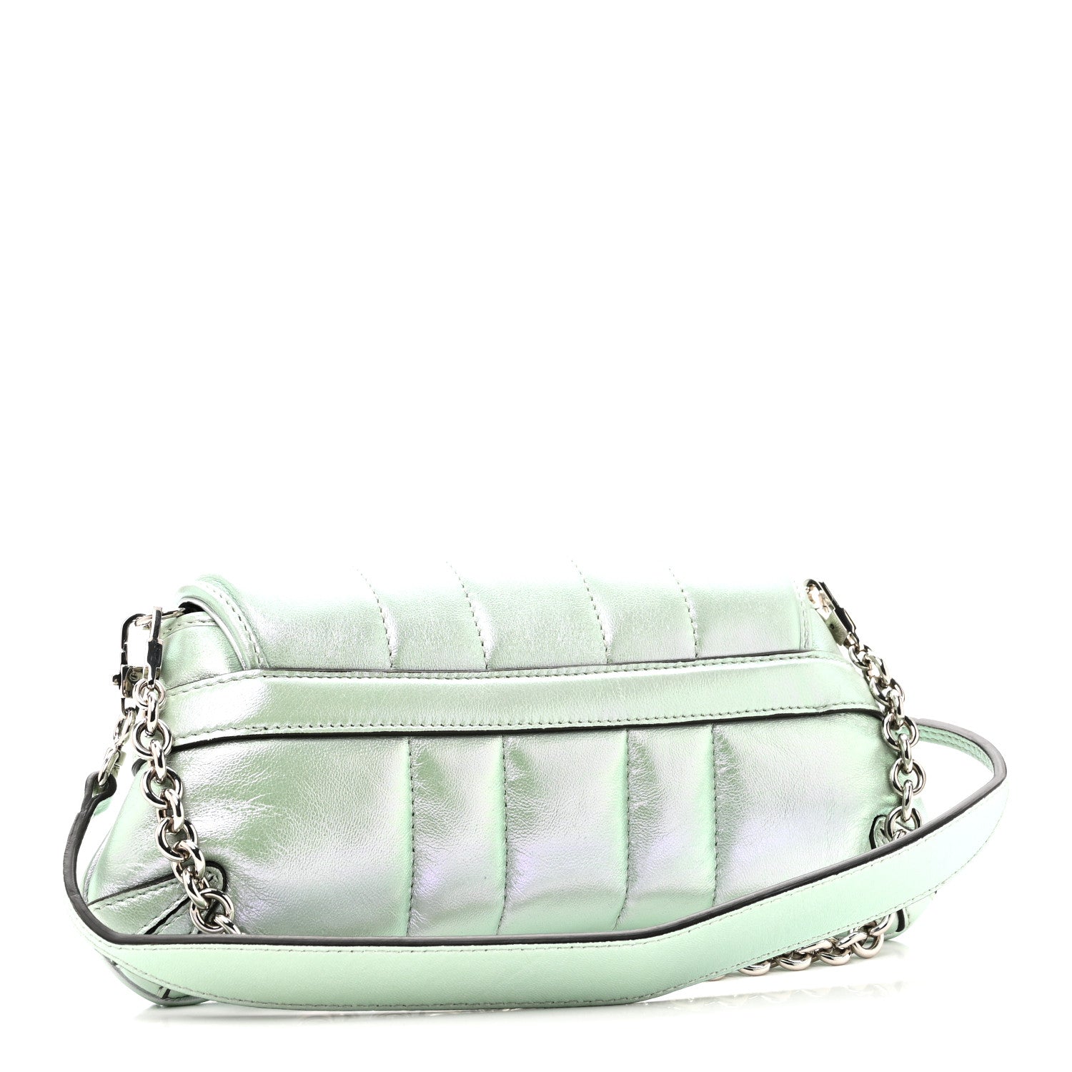 Gucci Iridescent Nappa Vertical Matelasse Small Maxi Horsebit Chain Shoulder Bag Iridescent Salvy Green 3 of 9