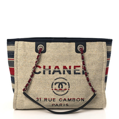 Chanel Striped Canvas Small Deauville Tote Beige 1 of 9