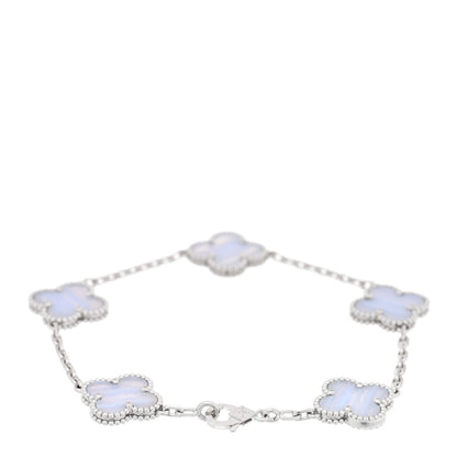 Van Cleef & Arpels 18K White Gold Chalcedony 5 Motifs Vintage Alhambra Bracelet 2 of 4