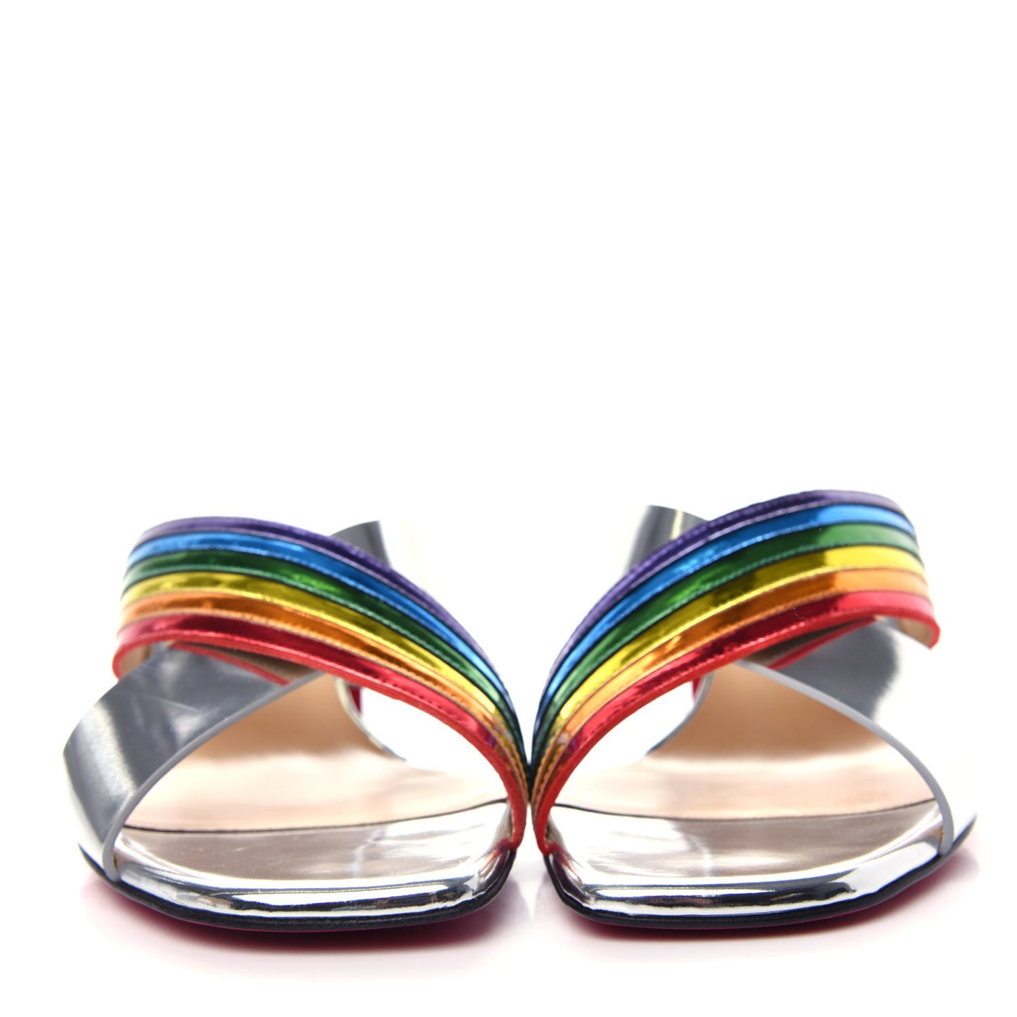 Metallic Calfskin Rainbow Arkenmule 55 Slide Sandals 39.5 Silver Multicolor
