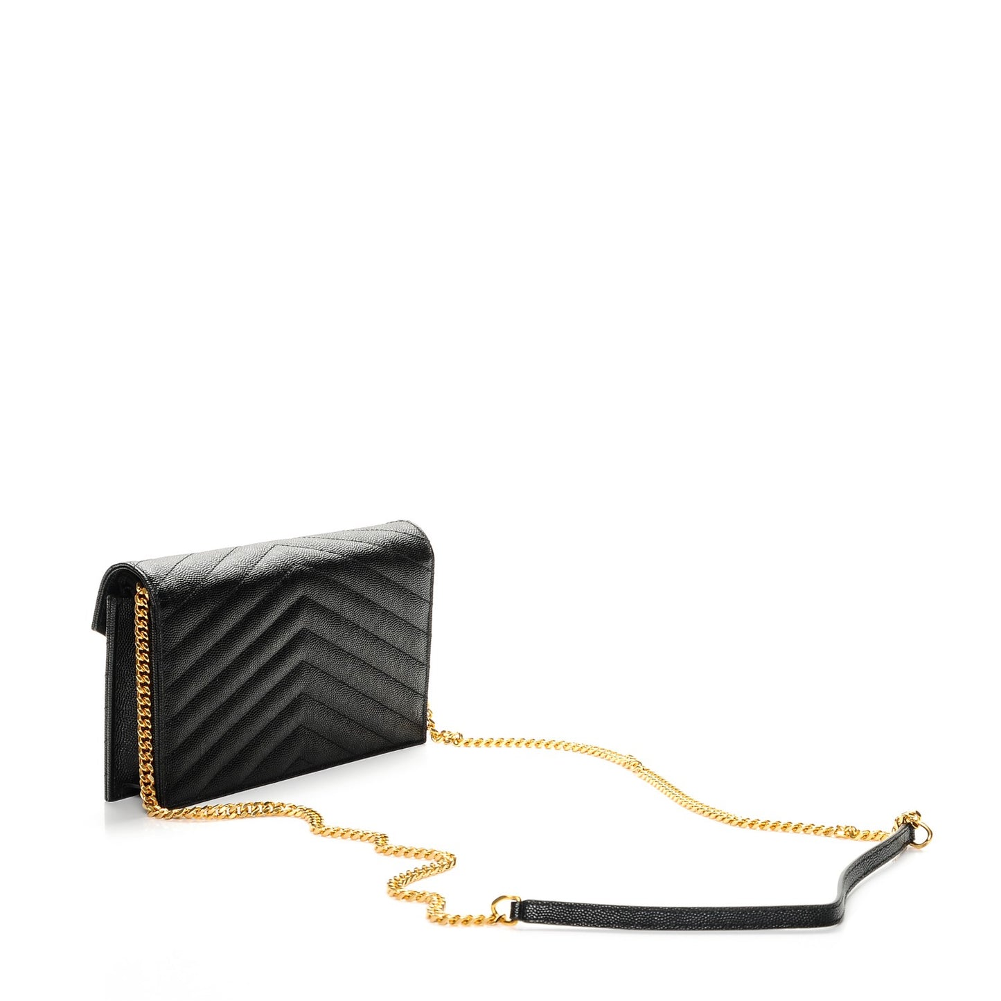 Grain De Poudre Matelasse Chevron Monogram Envelope Chain Wallet Black