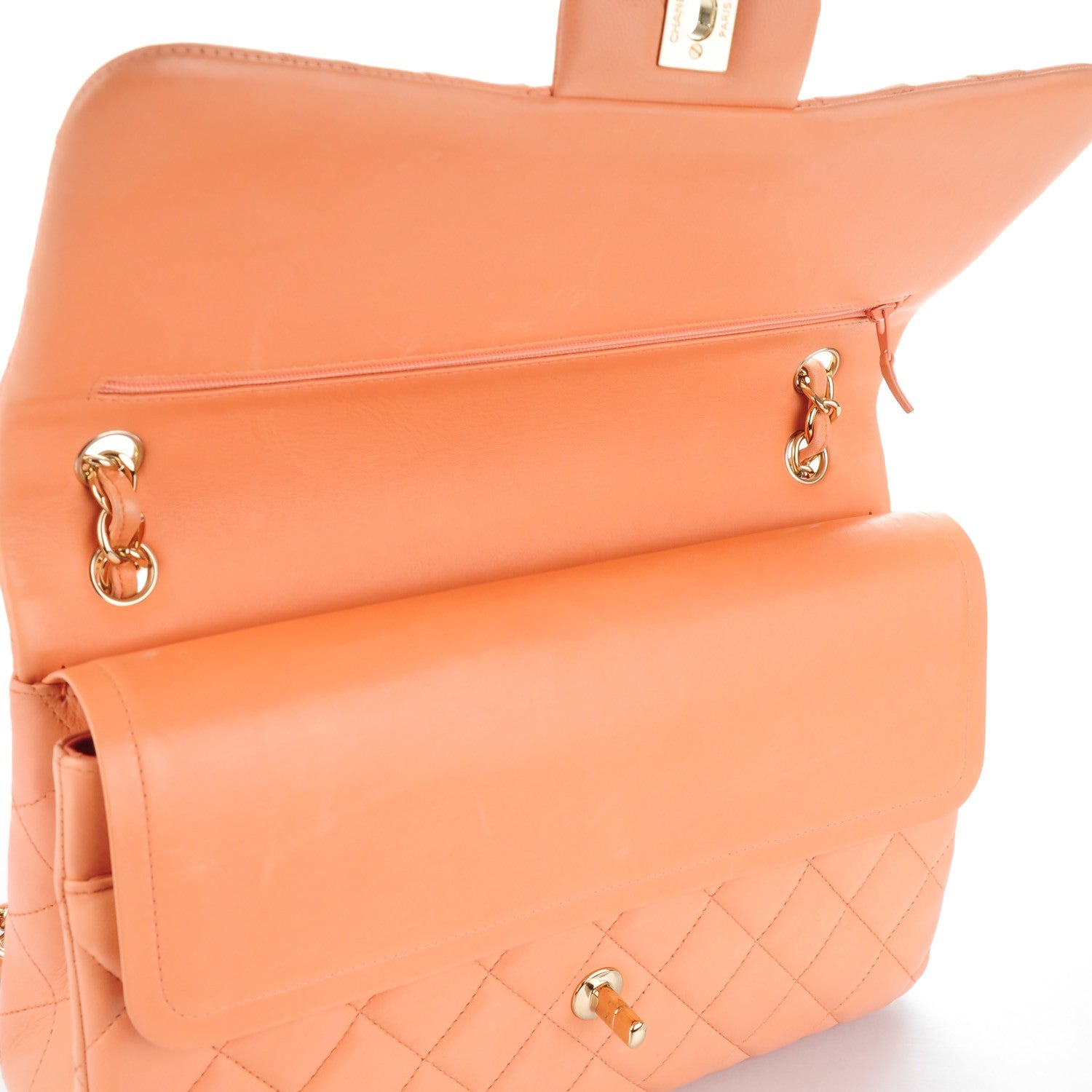 Chanel Lambskin Quilted Jumbo Double Flap Light Orange 9 of 9