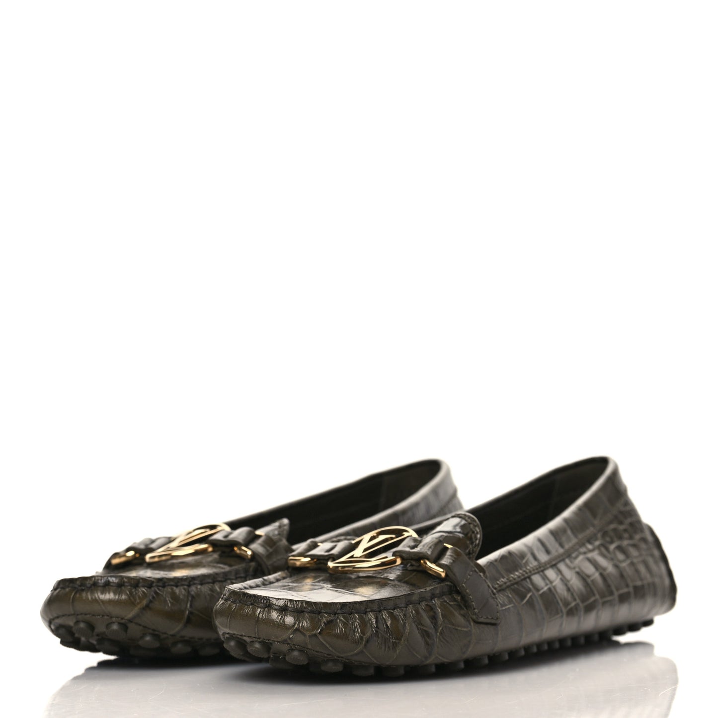 Calfskin Crocodile Embossed Dauphine Loafers 39 Green