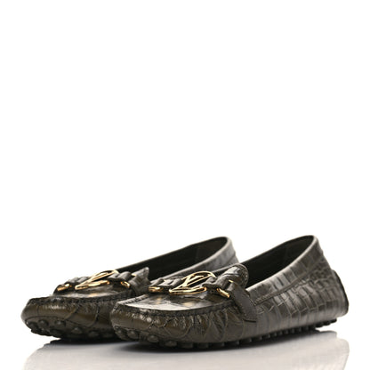 Louis Vuitton Calfskin Crocodile Embossed Dauphine Loafers 39 Green 3 of 6