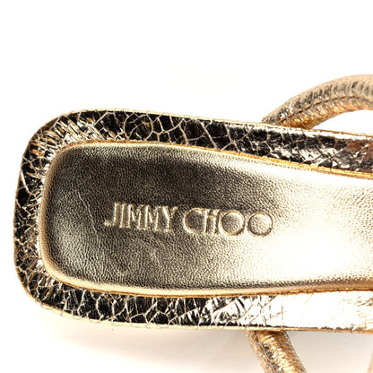 Jimmy Choo Metallic Crackled Calfskin Cape 75 Strappy Slide Sandals 38 Gold 9 of 10