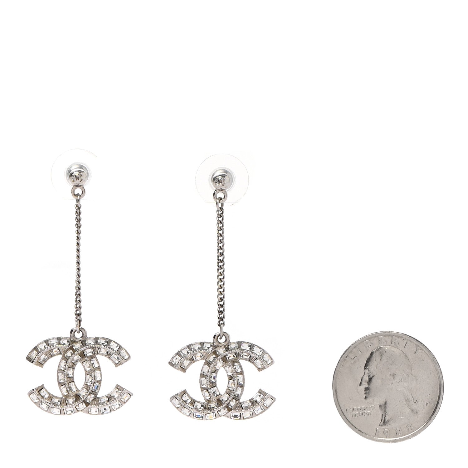 Chanel Baguette Crystal CC Drop Earrings Silver 2 of 4