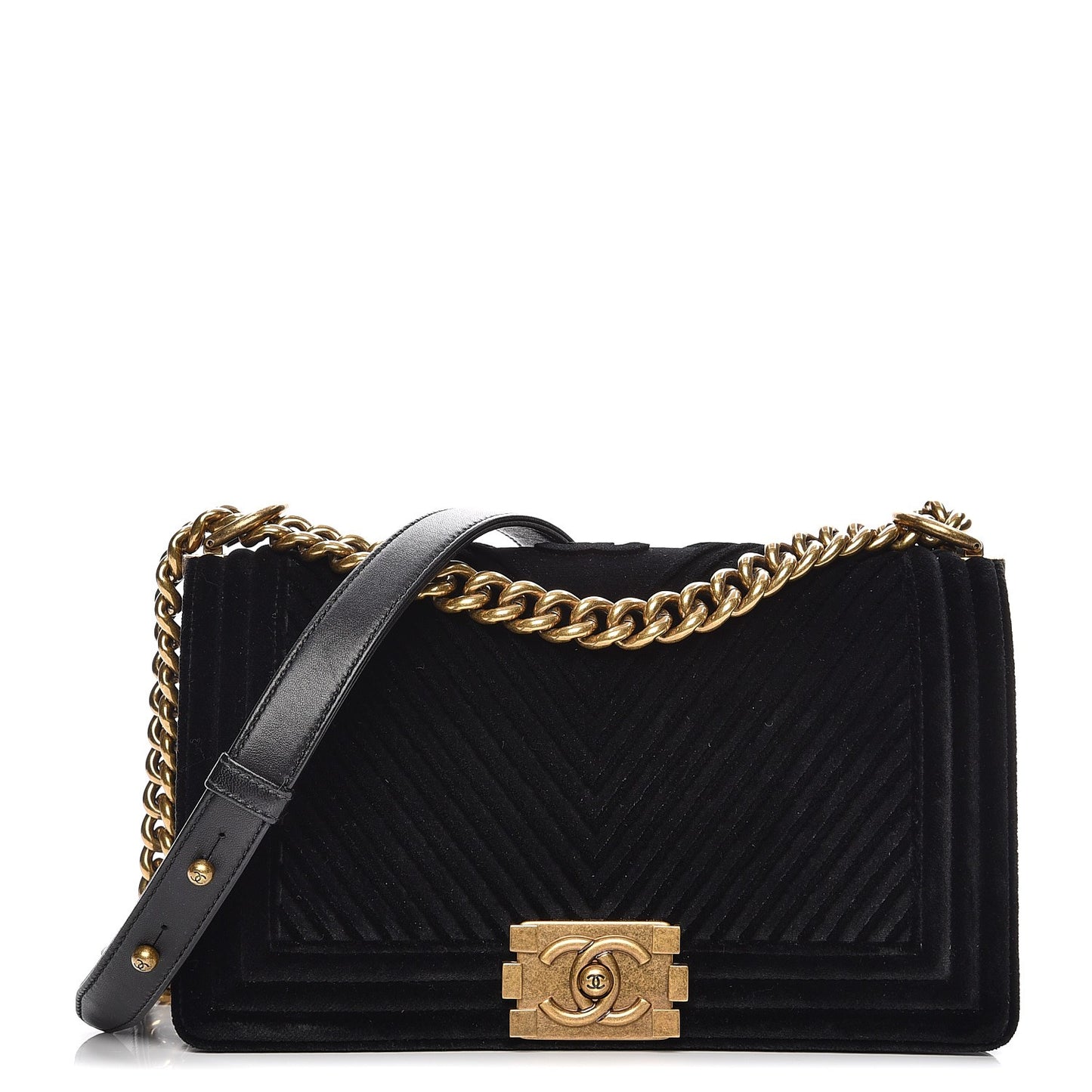 Velvet Chevron Medium Boy Flap Black