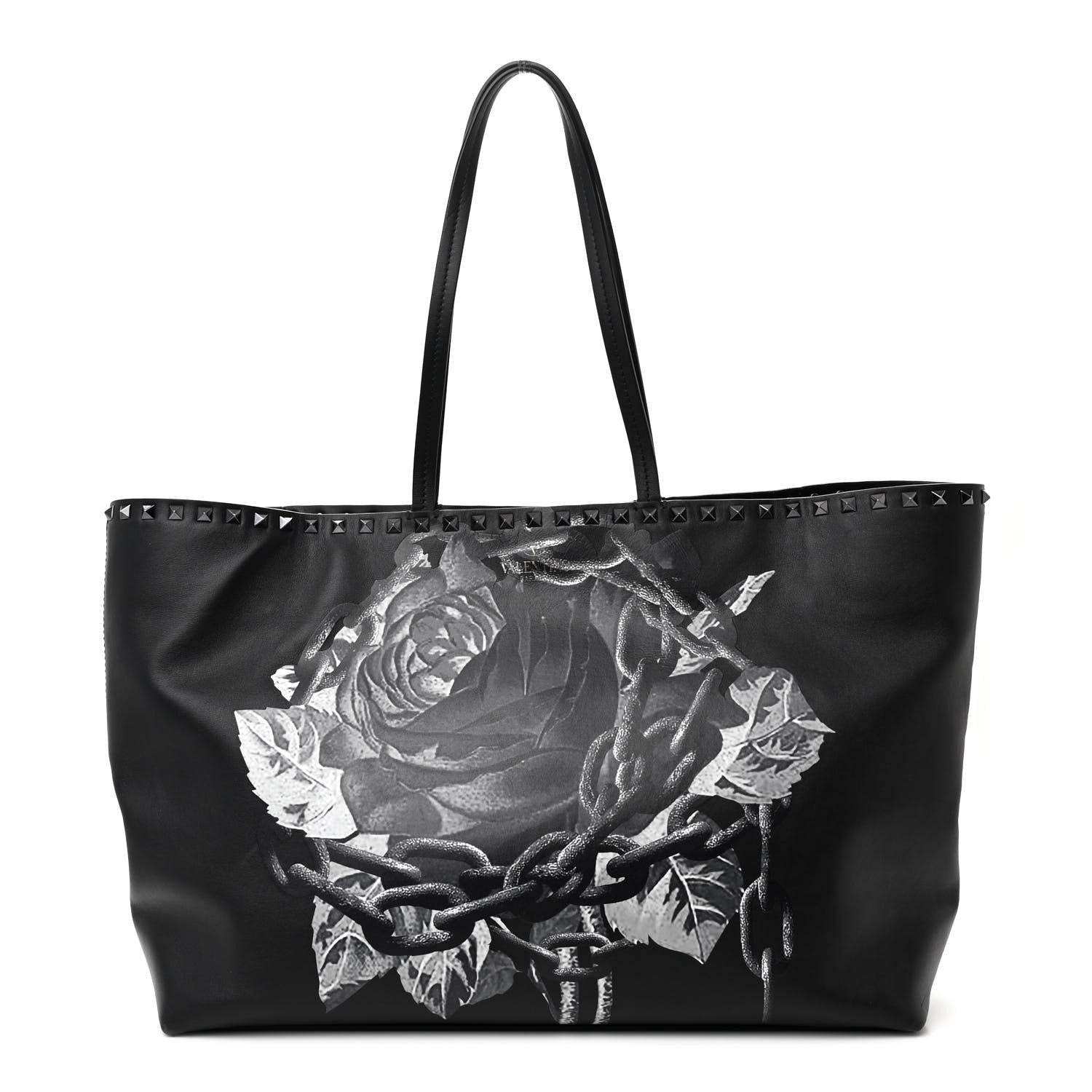 Valentino Garavani X UNDERCOVER Calfskin Print Rockstud Shoulder Tote Black 1 of 10