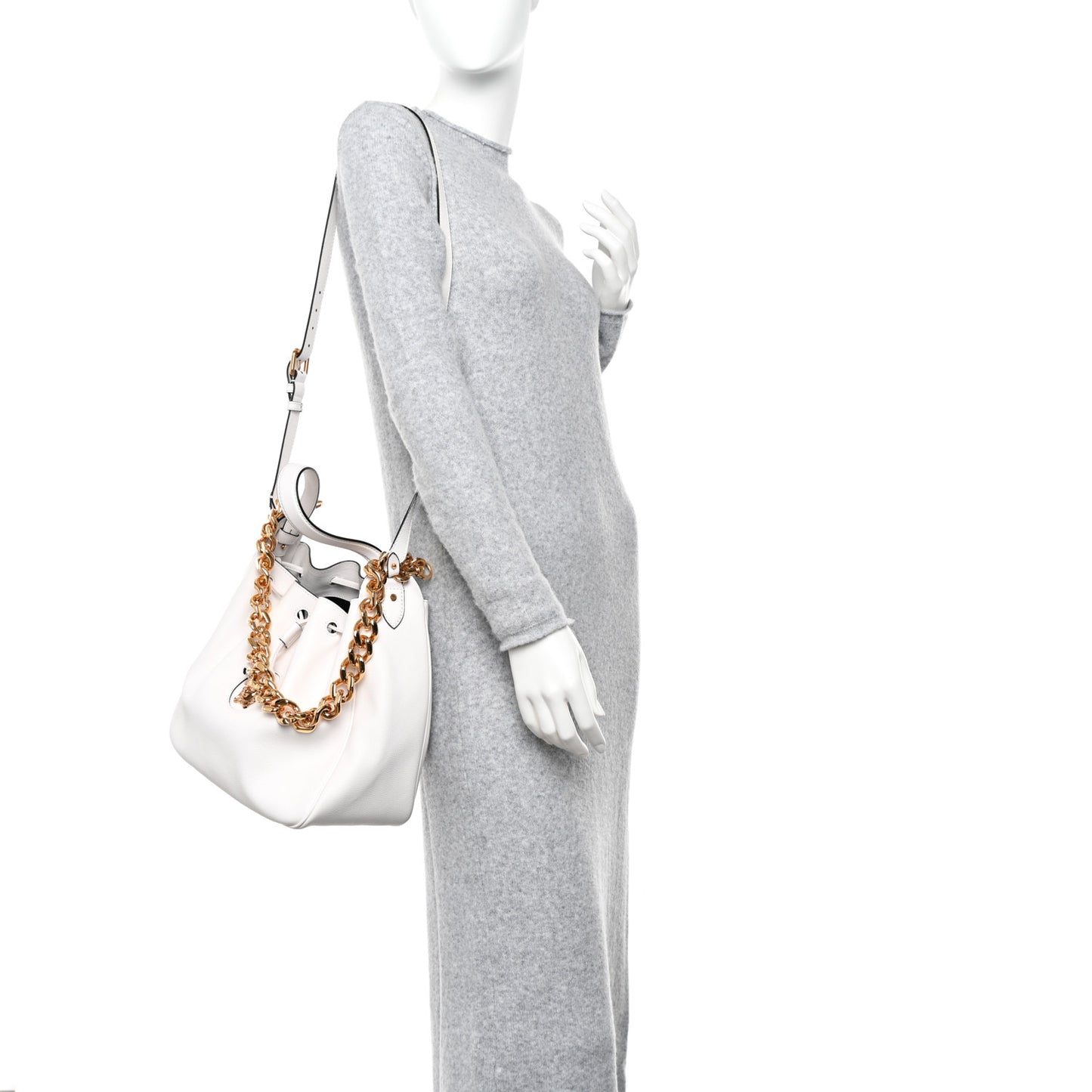 Grained Calfskin La Medusa Bucket Bag Optical White