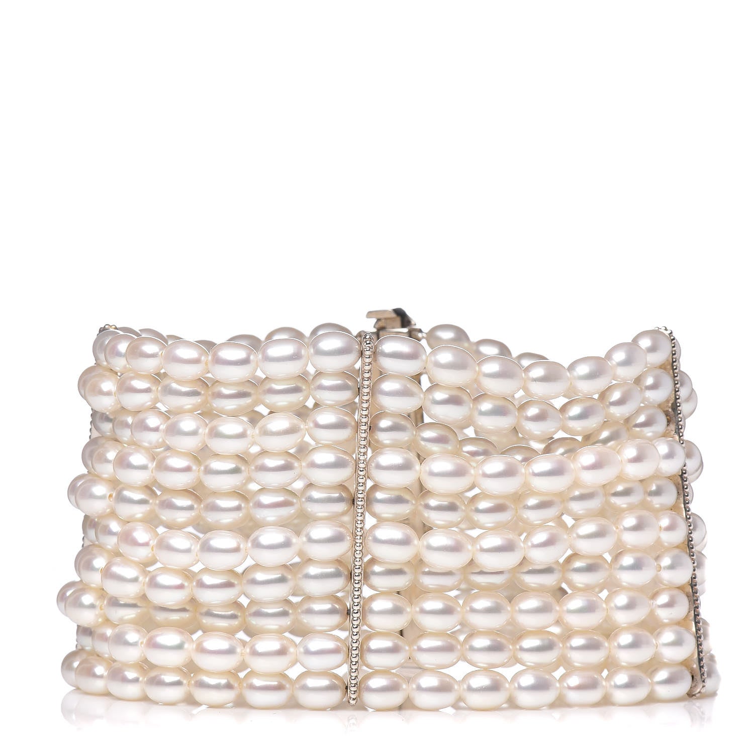 Tiffany Sterling Silver Pearl 4.5mm Ziegfeld 10 Strand Bracelet 1 of 6