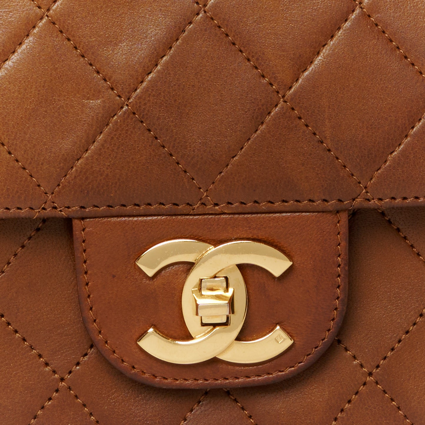 Lambskin Quilted Medium Double Flap Brown
