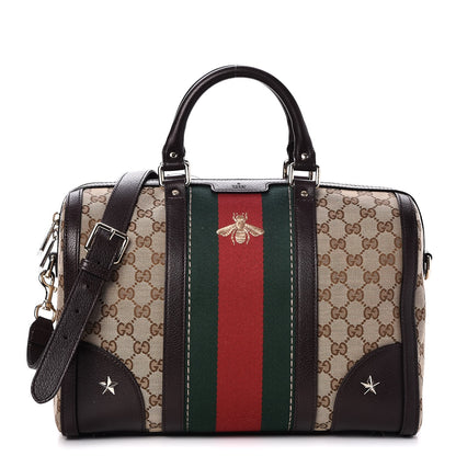 Gucci Monogram Vintage Web Medium Webby Bee Boston Dark Brown 2 of 13