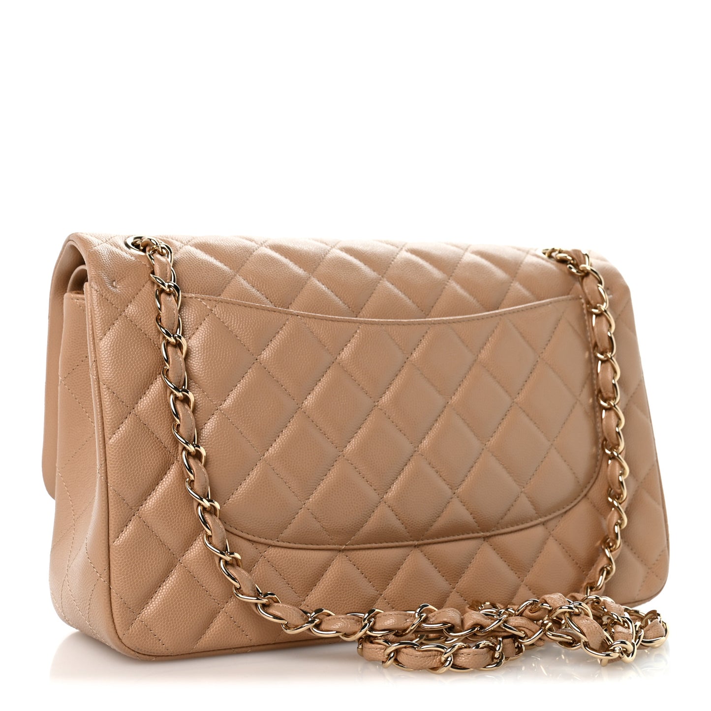Caviar Quilted Jumbo Double Flap Beige Clair