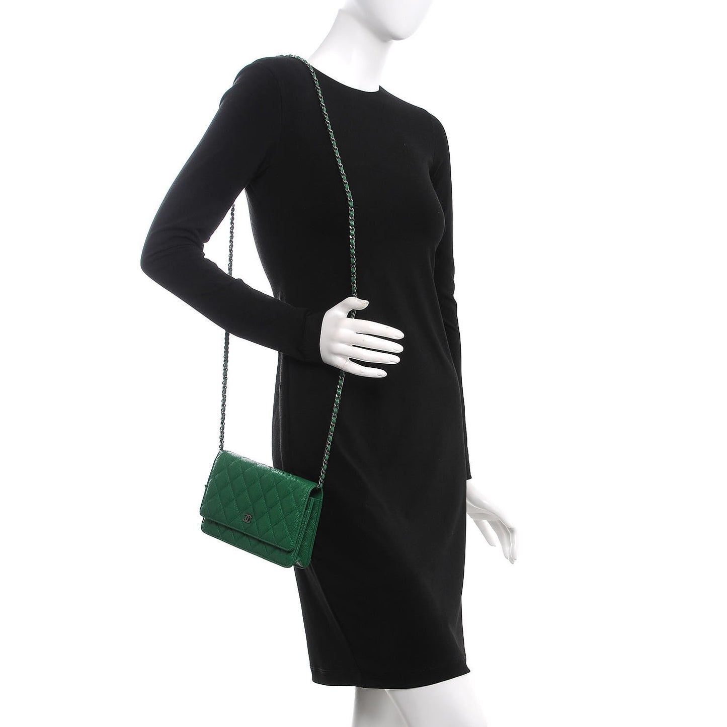 Caviar Quilted Wallet On Chain WOC Green