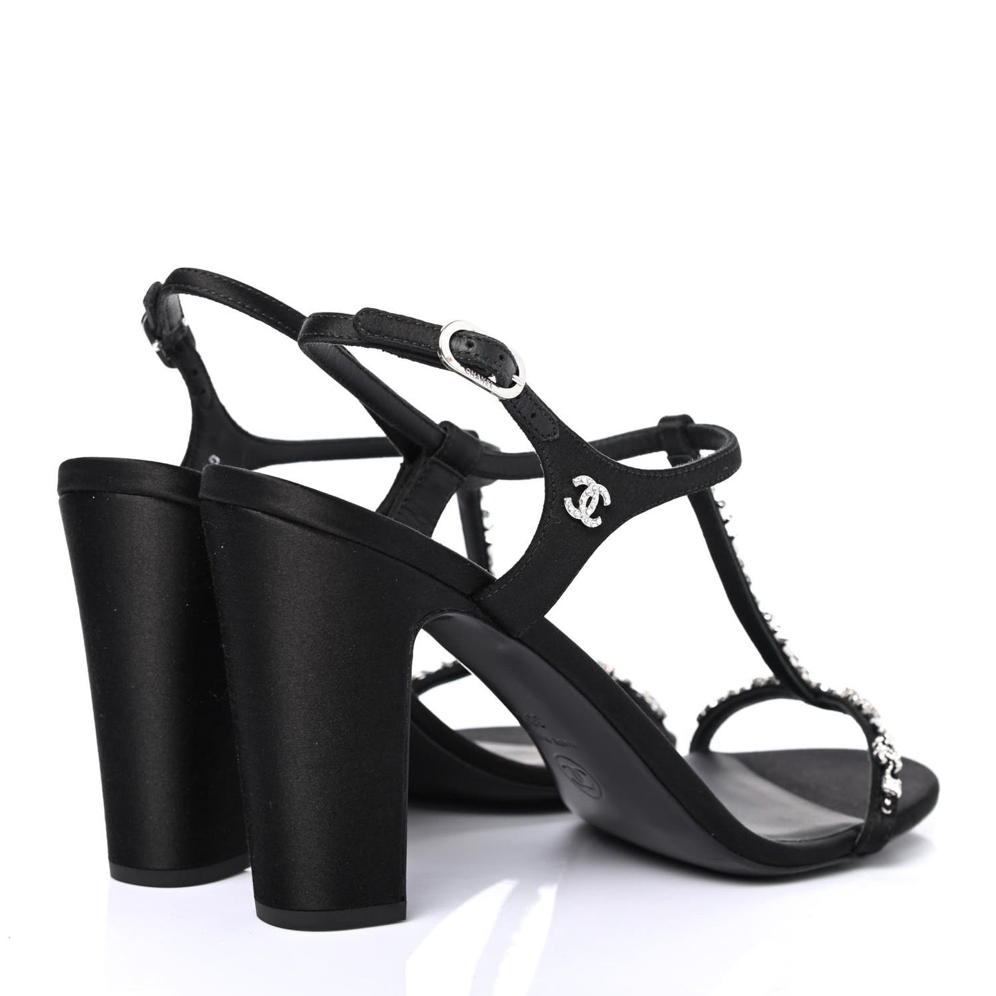 Satin Crystal Slingback Sandals 38.5 Black