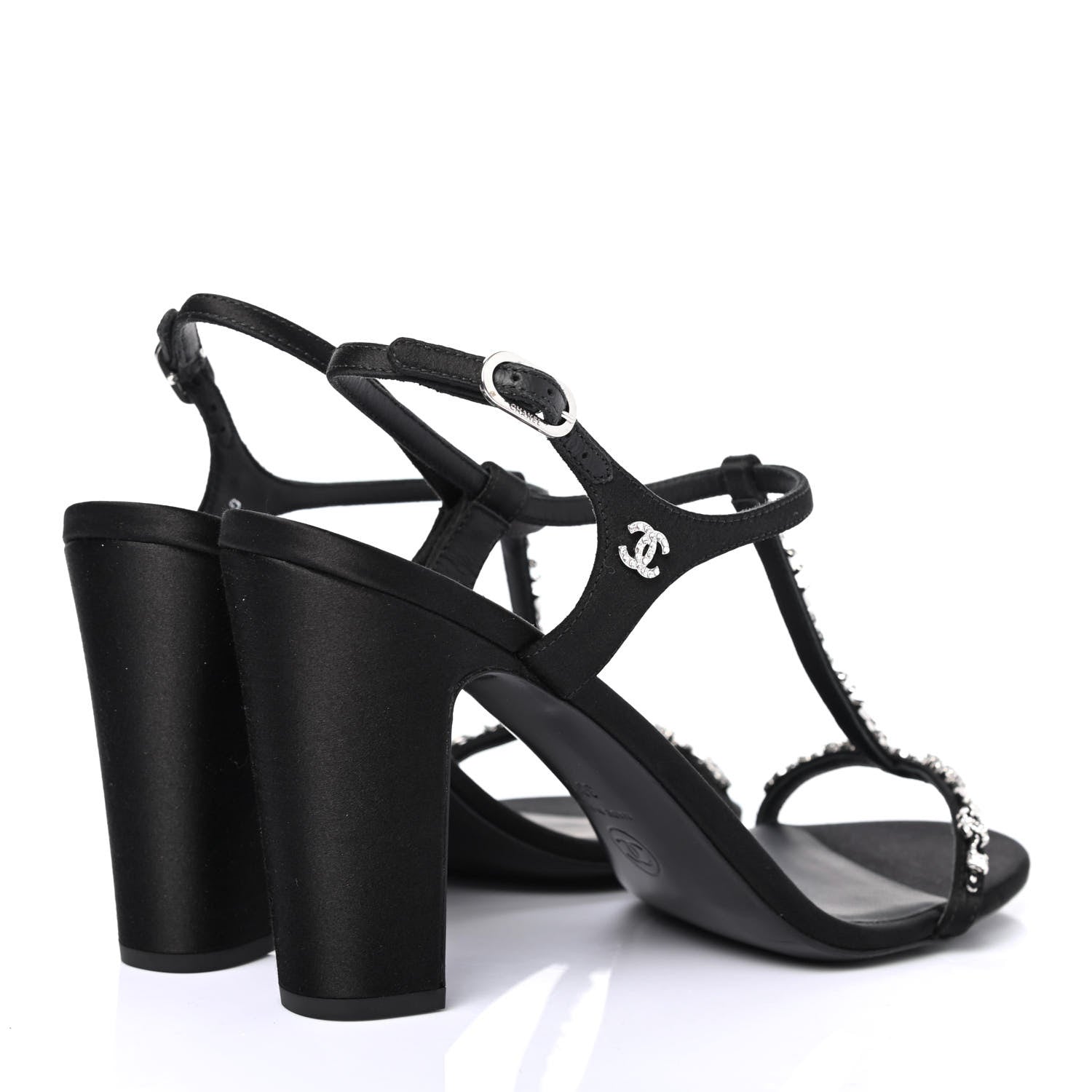 Chanel Satin Crystal Slingback Sandals 38.5 Black 3 of 4