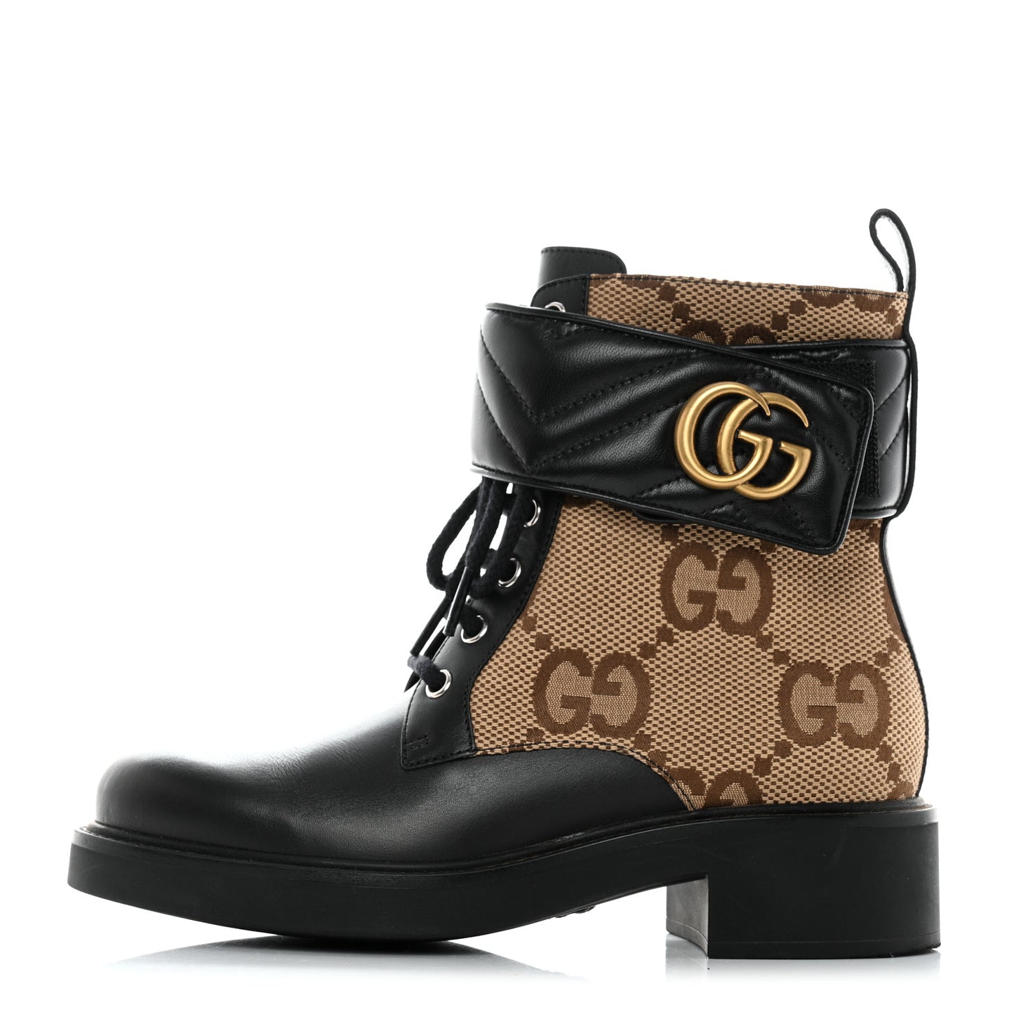 Flores Calfskin Monogram Maxi GG Nappa Matelasse Double G 40mm Ankle Boots 36.5 Black Camel Ebony