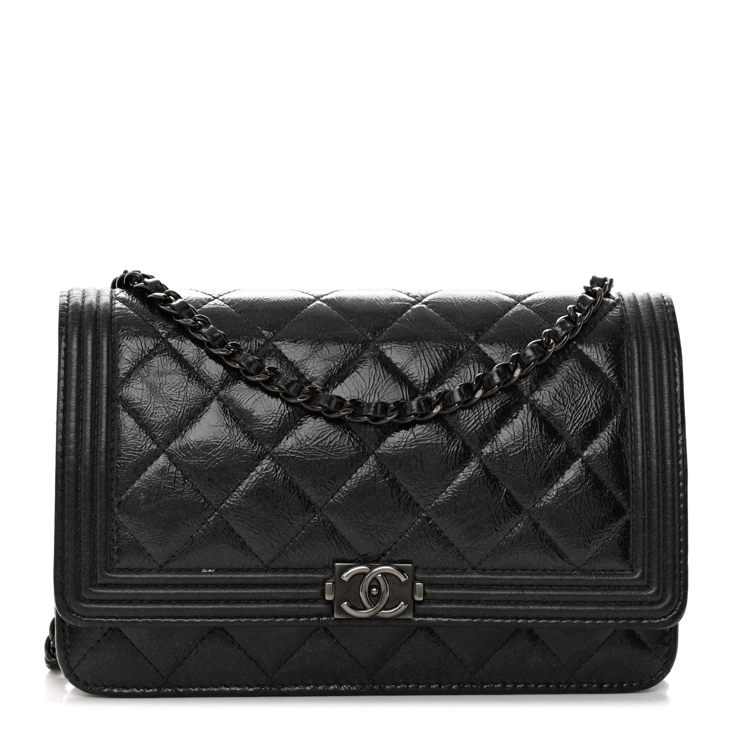 Chanel Shiny Aged Calfskin Quilted Boy Wallet On Chain WOC So Black 1 of 18