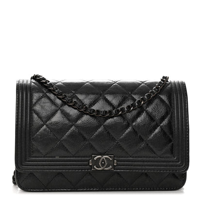 Chanel Shiny Aged Calfskin Quilted Boy Wallet On Chain WOC So Black 1 of 18