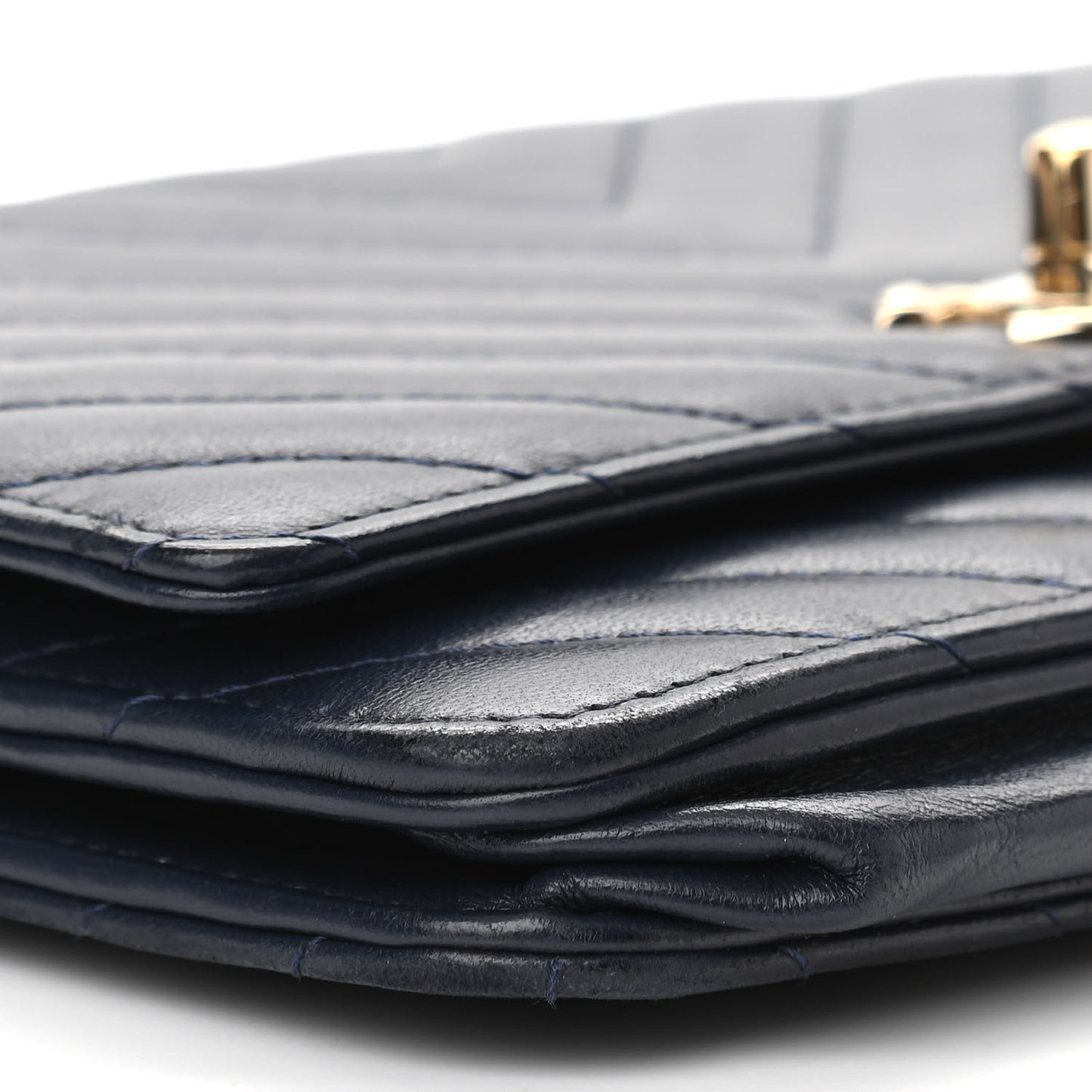 Lambskin Chevron Quilted Trendy CC Wallet On Chain WOC Dark Blue