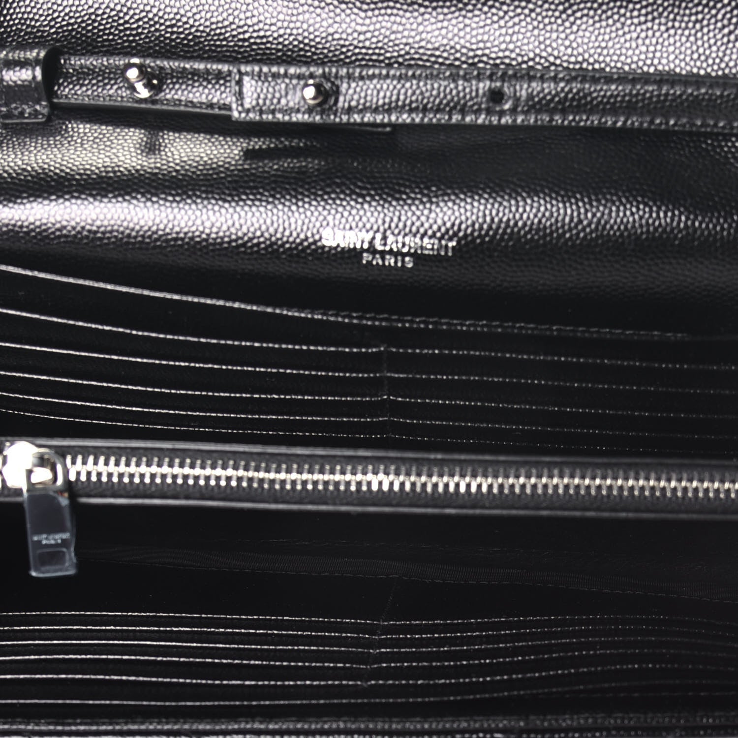 Saint Laurent Grain De Poudre Matelasse Chevron Monogram Chain Wallet Black 5 of 9