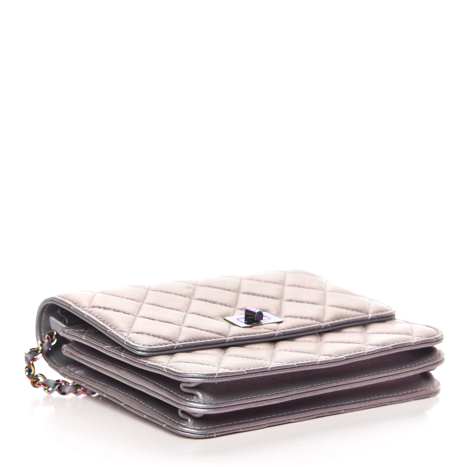 Chanel Iridescent Lambskin Quilted Reissue 2.55 Square Wallet On Chain WOC Light Purple 4 of 11