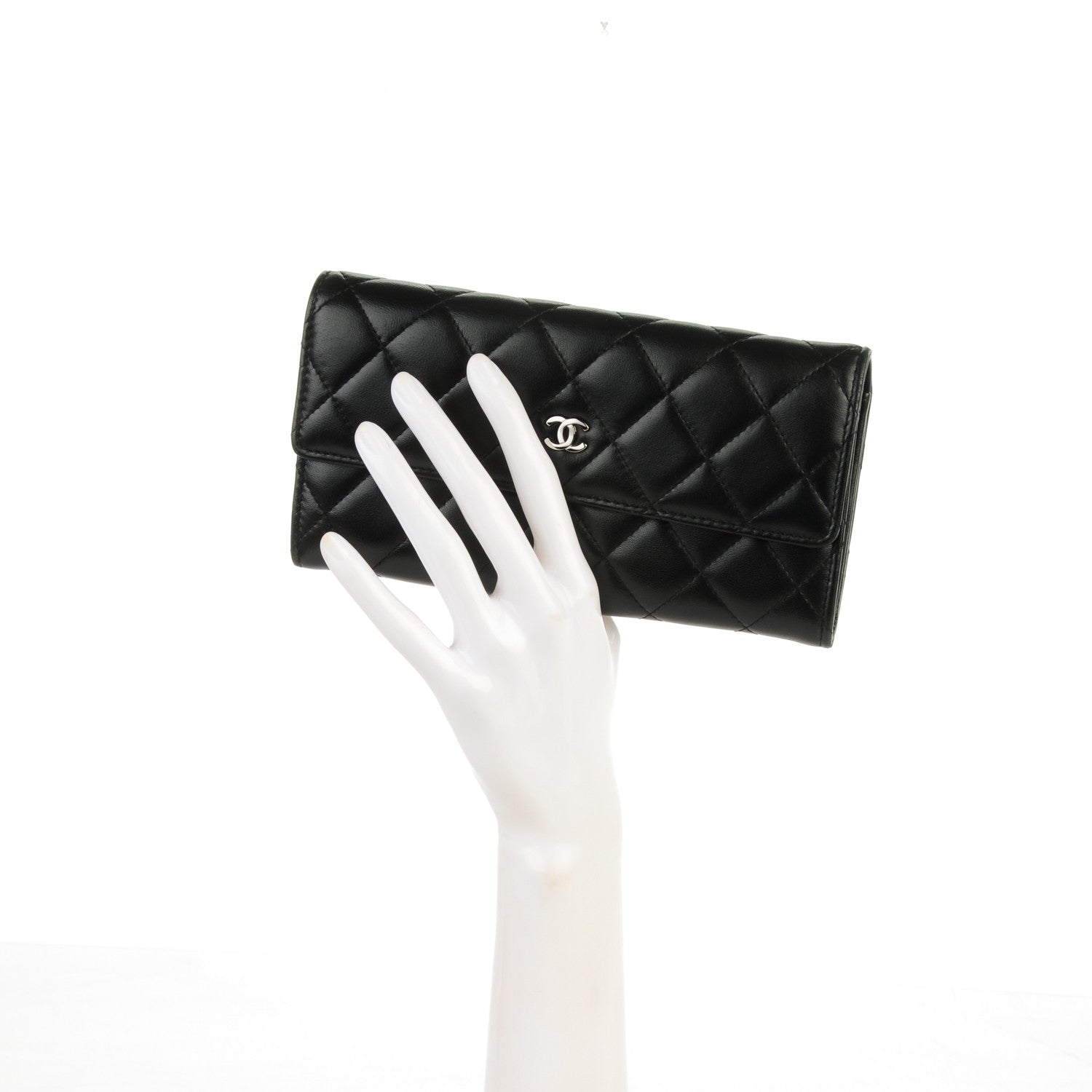 Chanel Lambskin Quilted Large Gusset Flap Wallet Black 2 of 8