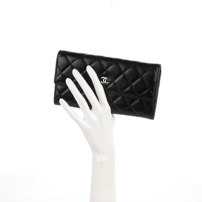 Chanel Lambskin Quilted Large Gusset Flap Wallet Black 2 of 8