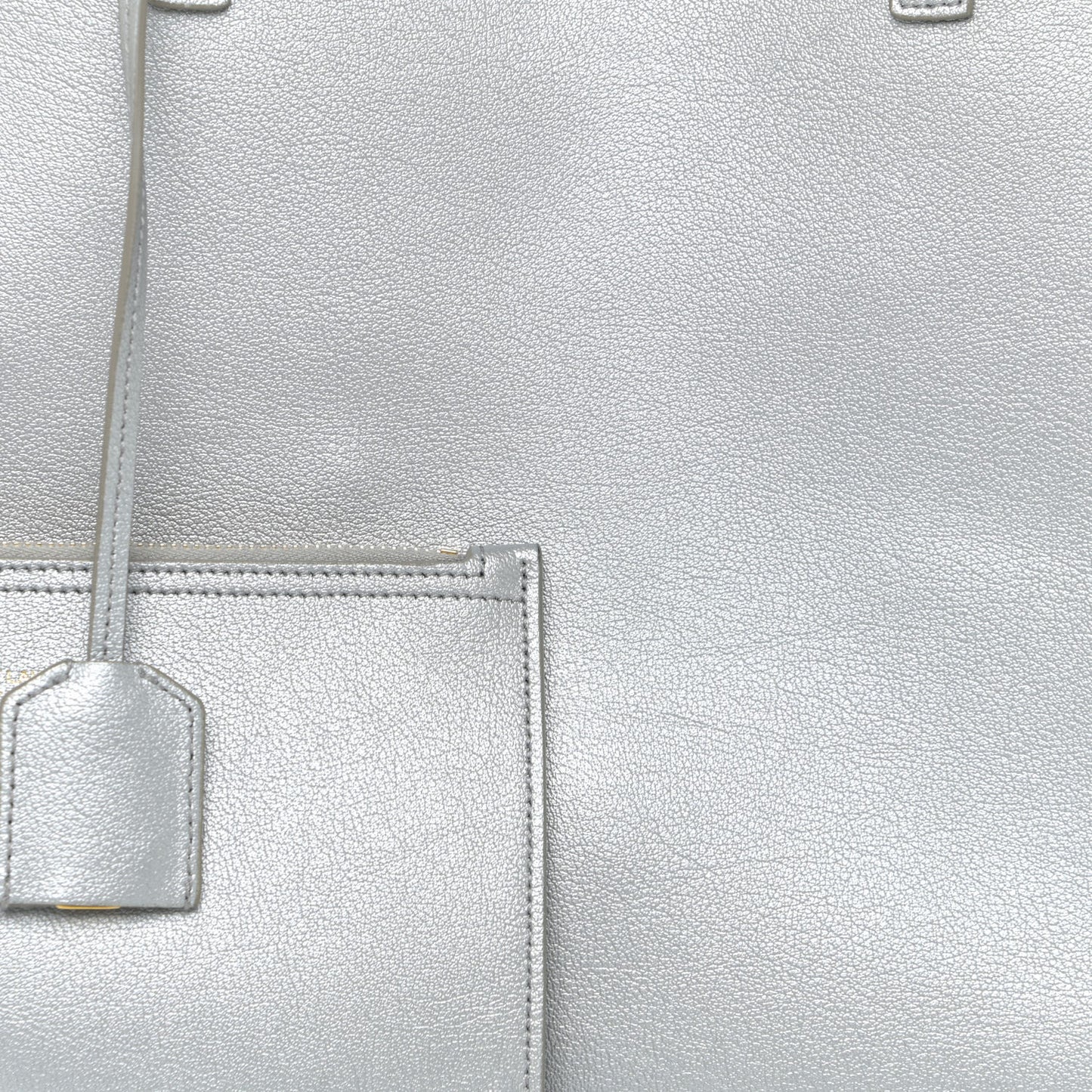 Metallic Calfskin Large Shopping Tote Silver