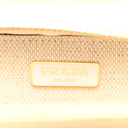Prada Wicker Calfskin Metal Triangle Logo Mini Pouch Shoulder Bag Tan White 6 of 12