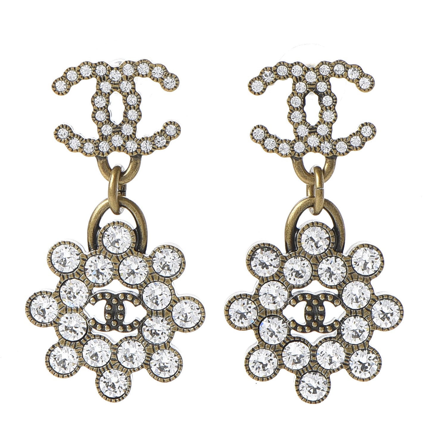 Crystal Strass CC City of Lights Cluster Dangle Earrings Gold