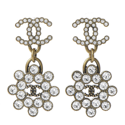 Chanel Crystal Strass CC City of Lights Cluster Dangle Earrings Gold 1 of 5