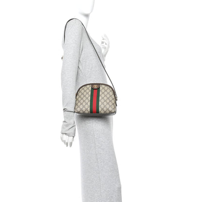 Gucci GG Supreme Monogram Textured Dollar Calfskin Web Small Ophidia Dome Shoulder Bag Beige Ebony New Acero Brown 2 of 12