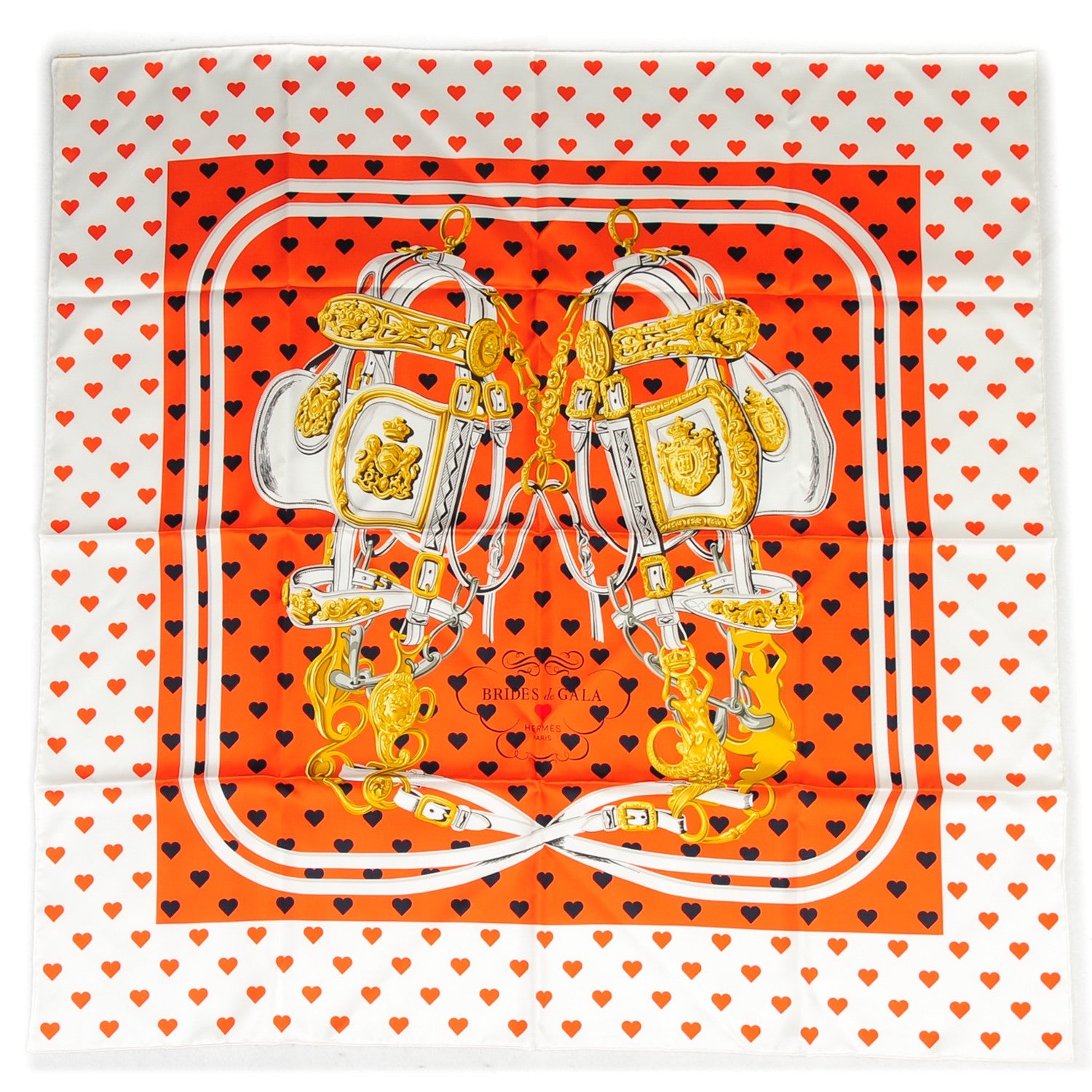 Hermes Silk Brides De Gala Love Scarf 90 Orange Marine Blanc 2 of 5